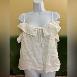 J Crew Ruffle Gauze Ruffle Camisole SOFT White Top Size Medium Medium NEW w/TAGS